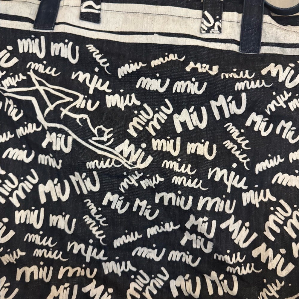 Miu Miu Denim and White Logo Tote Bag - Picture 4 of 8